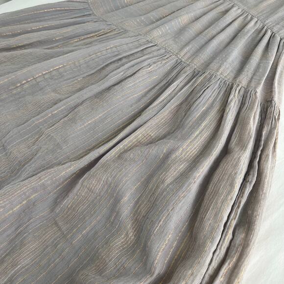 Pink Chicken Tiered V-Neck Neutral Metallic Striped Mini Dress, Size Small - Picture 11 of 11